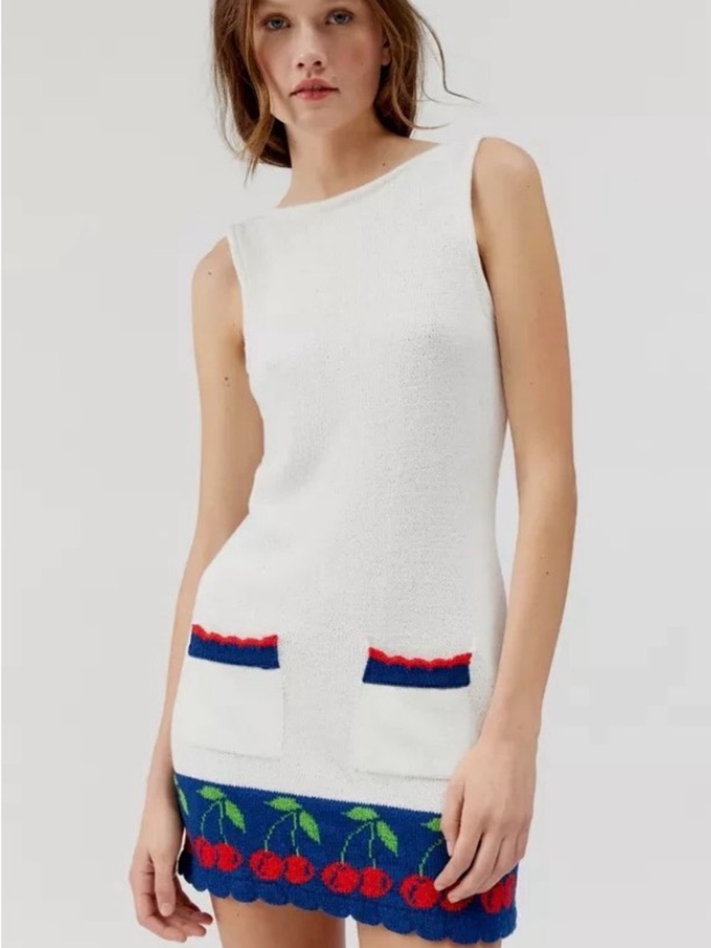 Kimi hi Blue for Urban Outfitters white knit dress with cherry bottom NWT
